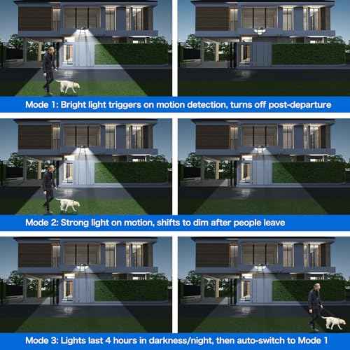 3000LM Outdoor Solar Light - Upgrade 4 Heads 188 LED Solar Motion Sensor Outdoor Lights, IP65 Waterproof Powered Light for Home Darkroom Backyard, 4 Pack