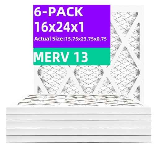 16x24x1 MERV 13 (6-Pack) Pleated Air Filter (Actual Size: 15.75"x23.75"x0.75") MPR 1900 & FPR 10, Furnace Air Filters,16x24x1 air filter