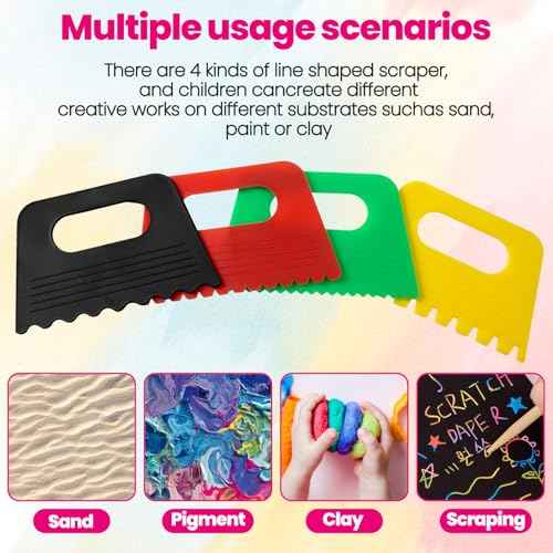 8pcs Paint Scraper Kits, 4 Styles Plastic Scraping Tools for Oil Painting, Reusable Texture Art Painting Supplies for Drawing, DIY Crafting - 4 Colors