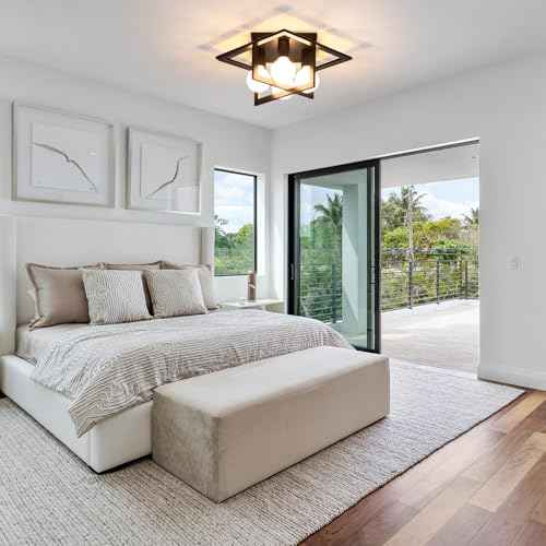 4 Light Industrial Ceiling Light Black Semi Flush Mount Lights Close to Ceiling Light Fixtures,frame cage design Farmhouse Ceiling Lighting for Kitchen Bedroom Bathroom Foyer Hallway (E26, 1Pack)