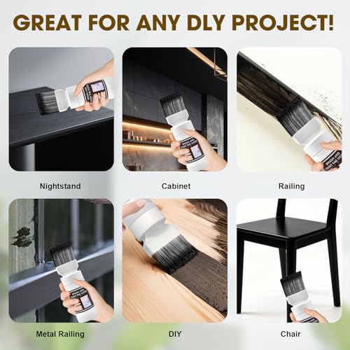 Wood Touch Up Paint, Multi Surface Touch Up Paint Pen, Refinishing for Door, Cabinets, Furniture, Metal - No Sanding, Fast-Drying, Water-Based Multi-Surface (6.35 Oz) (Black)