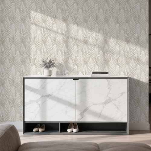 Beige Leaf Peel and Stick Wallpaper Boho 17.32" X 118.11" Modern Leaves Contact Paper Self Adhesive Removable DIY Wall Paper for Bedroom Kitchen Leaf Wallpaper Vinyl Roll