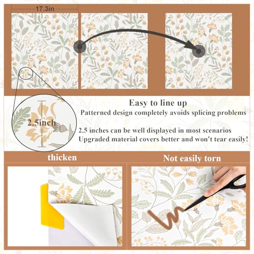 Rugreat Modern Floral Wallpaper Peel and Stick Boho Leaf Flower Contact Paper for Cabinets Self Adhesive Removable Wallpaper for Bathroom Waterproof Botanical Contact Paper Colorful 78.8inL 17.3inW