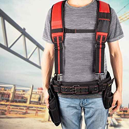 AISENIN 3 inch Padded Tool Belt Work Tool Belt for Heavy Duty Work (Red)