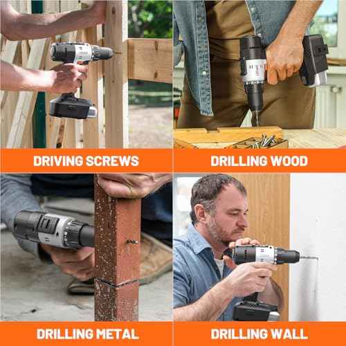 Litheli 20V Cordless Drill Driver, Electric Power Drill with 2 Variable Speed Settings, 1/2 Inch Keyless Chuck, 21+1 Clutch Settings with Maximum Torque of 443 In-lbs (Charger not Included)