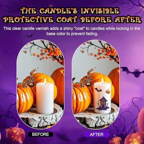 Candle Varnish, Gloss Varnish for Halloween Decorations Long Lasting Protection with Halloween Candle Sticker for Candles Pumpkin Lanterns Skeleton Props and Other Crafts, 100ML
