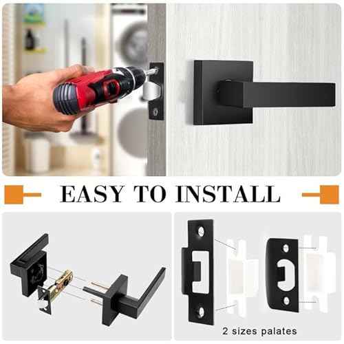 Probrico Matte Black Passage Door Levers Square Hall Closet Handles, Heavy Duty Interior Non-Locking Lever Sets, Reversible for Right & Left Side, 2 Pack