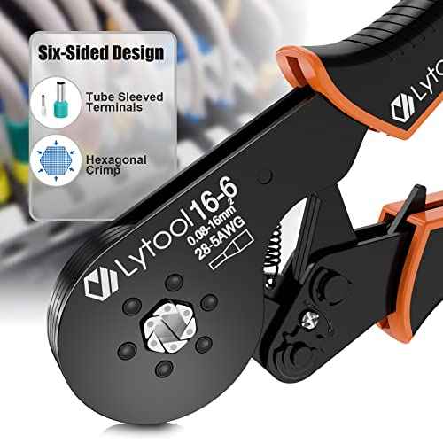 Hexagonal Ferrule Crimper Tool AWG28-5 (0.08-16mm©÷), Lytool Wire Ferrule Crimping Tool, Self-Adjustable Ratchet Wire Crimping Pliers for Wire Ferrules Terminals Connector Kit, Cables End-sleeves