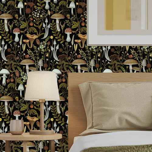 WENMER Floral Peel and Stick Boho Mushroom Wallpaper - Removable, Self-Adhesive, 17.3' x 118'