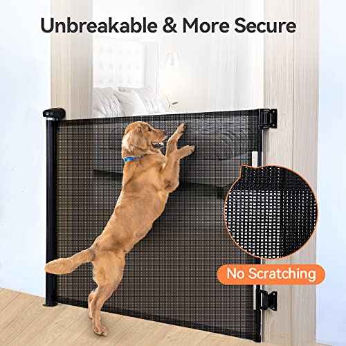 COMOMY Retractable Baby Gate for Stairs, 0-55" Mesh Dog Gate for House Doorways Hallways, 33" Tall Extra Wide Child Safety Gate for Kids Pets, Indoor and Outdoor (Black)