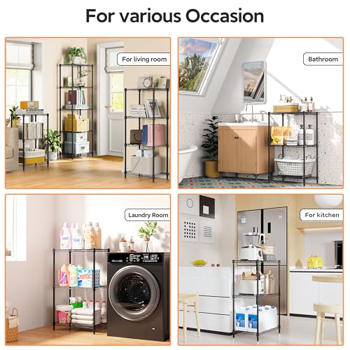 3 Tiers Shelf Metal Storage Shelves Wire Rack Closet Organizers with Wheel for Garage Kitchen Bathroom Laundry Black 11.8" D x 17.7" W x 28.8" H
