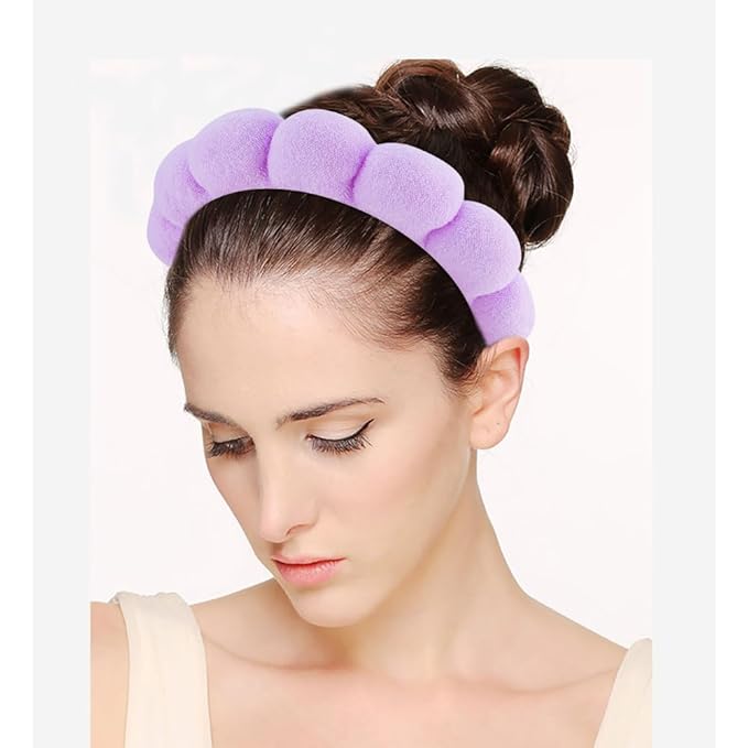 SPA Headbands for Washing Face Makeup Headbands with Bow Hair Band Women Facial Head Band Wrist Towel Wraps For Shower Face Mask Purple, 6 Pack