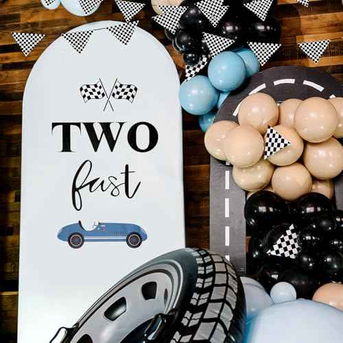 Two Fast Birthday Sticker Sign for Backdrop, Birthday Decorations Race Car Party Decorations for Wall Wood Poster Board Mirror Two Fast Backdrop for Balloon Arch Party Playroom