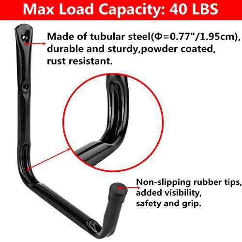 Heavy Duty Giant Garage Storage Hook Wall Mounted Utility Hanging Rack for Surfboard,Ladder,Kayak (6 Pcs Black 10" J Hook)