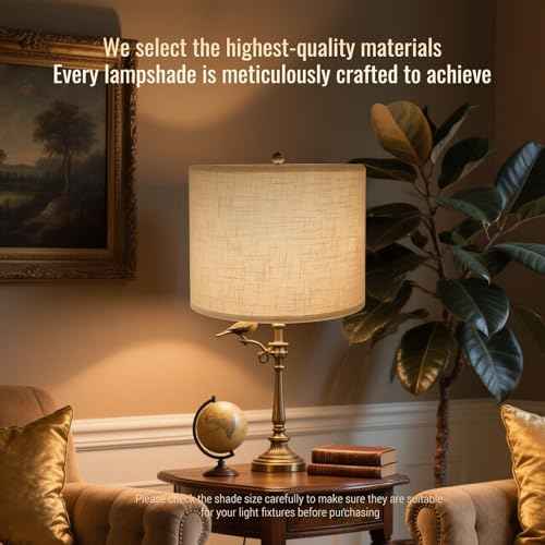 White lamp shades,linen lamp shade,lampshades set of 2 with 2 lamp shade harp,drum lamp shades for table lamps,15" Top X 15" Bottom X 12" H,Spider Fitter, Easy Assembly Required