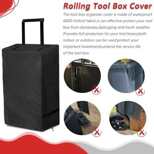 Rolling Tool Box Cover for Stackable Tool Box System with Wheels, Black