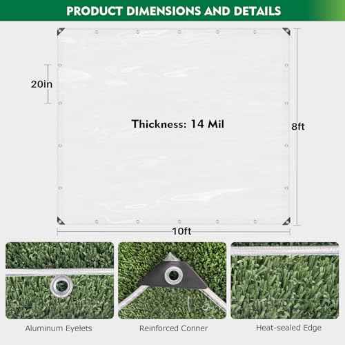 Dulepax Clear Tarp Heavy Duty with Grommets 8x10 FT Waterproof PVC Tarpaulin 14 Mil for Patio Enclosure, Greenhouse Cover, Porch Roof