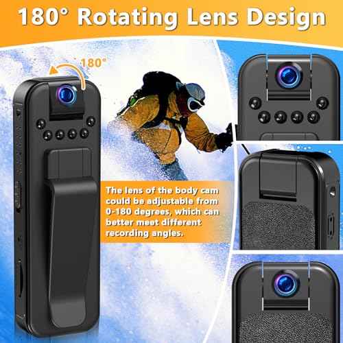 Hidden Body Camera HD 1080P Mini Body Came with Night Vision Wearable Camcorder with 180¡Æ Rotatable Lens and Sturdy Clips Small Video Recorder for Security, Indoor, Outdoor