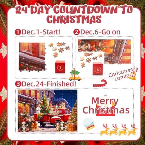 2025 Christmas Advent Calendar Gift Jigsaw Puzzle Countdown 24 Days of Christmas Family Craft Project 1008PCS, Christian Countdown Ideas for Adults and Kids, Holiday Home Supplies Decors Dog