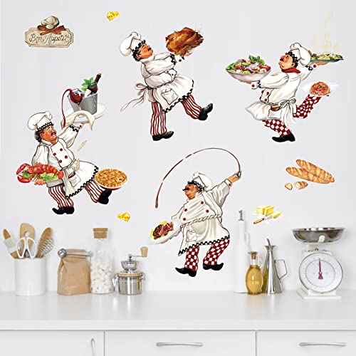 wondever Italian Chef Kitchen Wall Stickers Food Cooking Peel and Stick Wall Art Decals for Kitchen Dining Room Restaurant