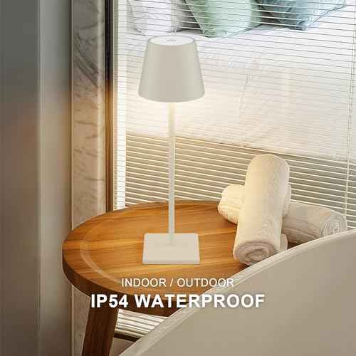 2-Pack LED Cordless Table Lamp, Rechargeable Battery Desk lamp 3W 5500mAh Battery Operated Stepless Dimming Modern Portable Table Light for Restaurant/Bedroom/Outdoor IP54 Waterproof (Off White)