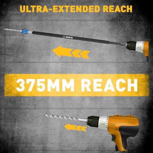 ELEAD Drill Bit Extension Set, 15" Magnetic Drill Screwdriver Bit Holder Extender with Aluminum Sleeve, 1/4 Inch Hex Shank Quick Release Extension Adapter