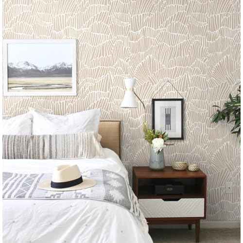 Guvana Beige Peel and Stick Wallpaper Boho Beige and White Contact Paper Modern Striped Self Adhesive Waterproof Wall Paper for Bathroom Bedroom Decor Removable Temporary Rv Wallpaper Roll17.3¡¿78.7"
