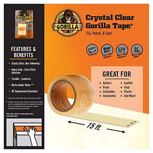 Gorilla Crystal Clear Repair Duct Tape, 1.88¡± x 5 yd, Clear, (Pack of 1)