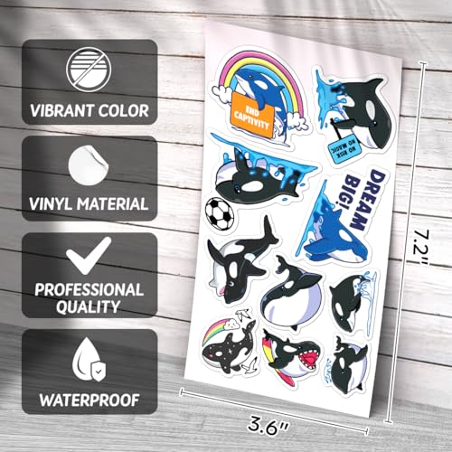 Cartoon Killer Whale Orca Stickers 50pcs Vinyl Pack for Kids Teens Ocean Lovers DIY Crafts Laptop Water Bottle Skateboard Motorcycle Bottles Bedroom Wall
