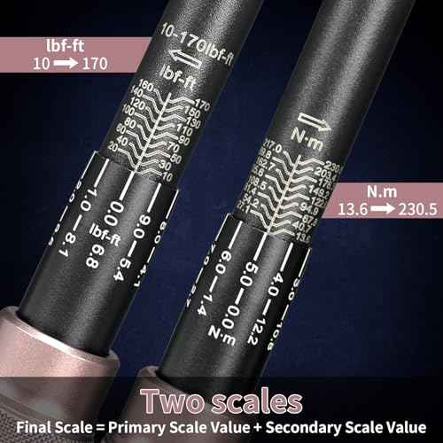 14Pcs 1/2-Inch Drive Click Torque Wrench Set 10-170 ft.lb/13.6-230.5 Nm, Dual-Direction Adjustable 72-Tooth Torque Wrench for Moto and Car Maintenance