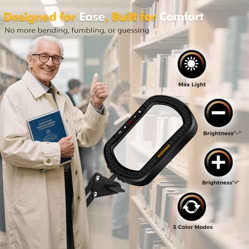 Magnifying Glass with Light Square Magnifier Desk Lamp 10X Close Up Work for Desktop Bench Crafting, Reading, Sewing, Ultra Long Swing Arm 3-Section, 5 Color Modes Design Rectangle Head Controller