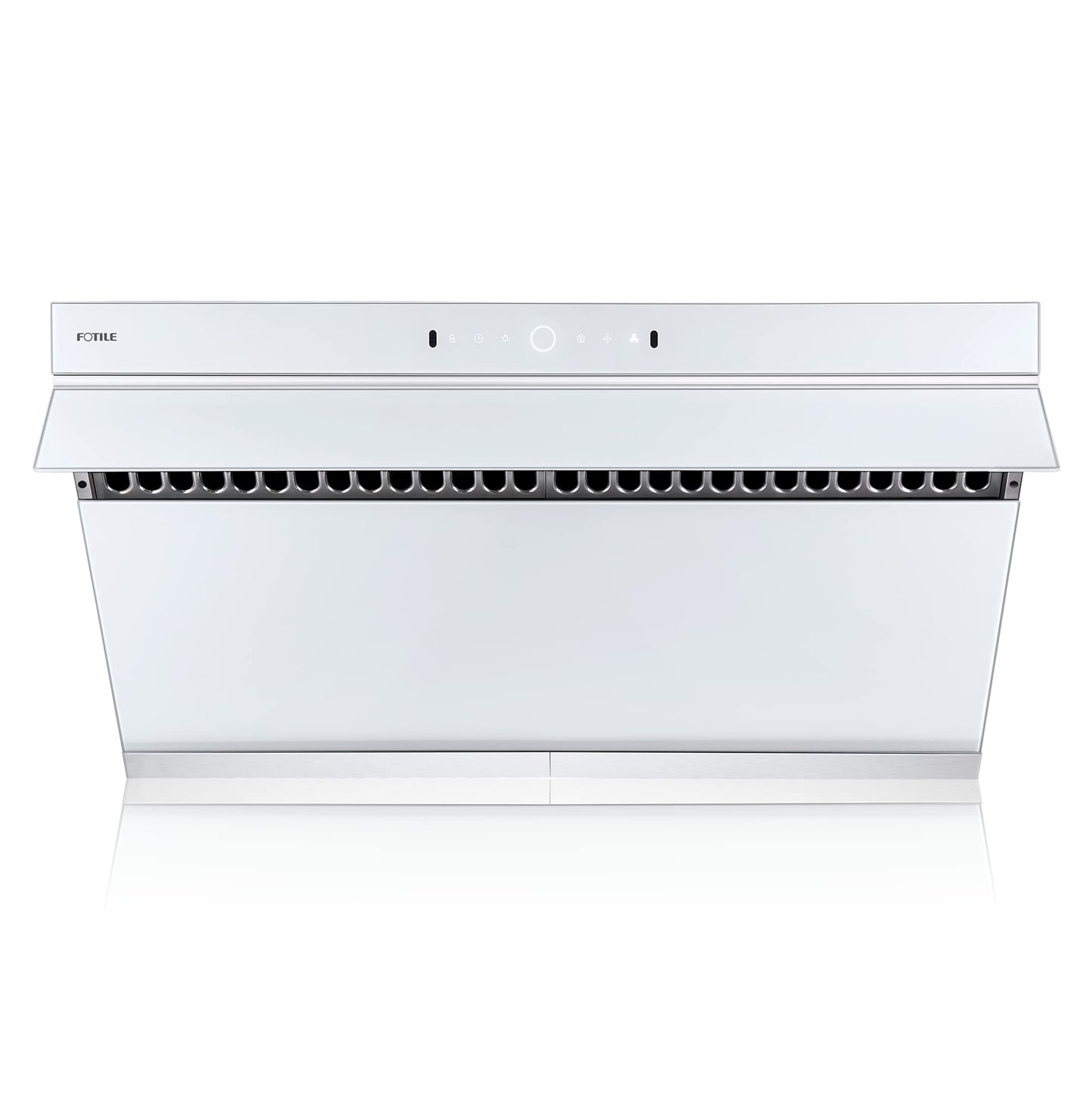 FOTILE JQG9006-W 36" Under-Cabinet or Wall-Mount Range Hood | Dual DC-Motor | Slant Vent Series | Motion Activate| Touchscreen with 4 Speed Level | Modern Kitchen White Schott Glass