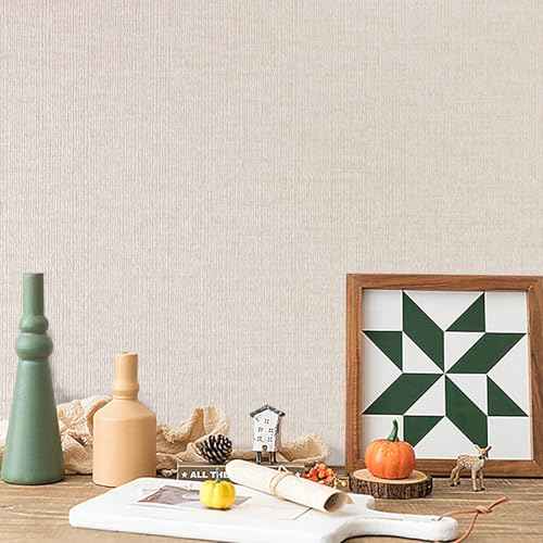 Khaki Grasscloth Peel and Stick Wallpaper 15.7"x118" Modern Textured Contact Paper Faux Linen Removable Self Adhesive Vinyl Wallpaper for Bedroom Kitchen Cabinets