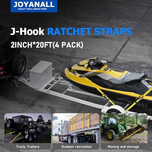 4Pack 2 Inch Ratchet Strap Heavy Duty, 20ft Ratchet Straps Tie Down with Double J Hook, 10000 LBS Break Strength, Cargo Ratchet Straps for Moving, Truck, Trailers, Motorcycles