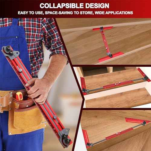 Portable Stair Tread Template Tool, Simple Assembly Stair Measuring Tool, Adjustable Bar Length from 23" to 64.2", Precision Stair Tread Jig with Dual Knobs and Stop Pins, 14" Pivoting Scale