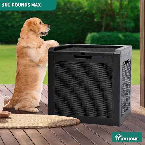 YITAHOME 32 Gallon Rattan Deck Box,Indoor Outdoor Storage Box for Patio Furniture,Pool Accessories, Cushions,Garden Tools, Sports Equipment, Waterproof Resin with Lockable Lid and Side Handles (Black)