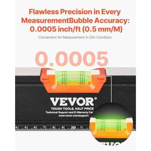 VEVOR 4-Piece Torpedo Level, 48/24/16/10 Inch All Magnetic Levels Set, Fluorescent Light Up Bubble Vials Ruler for 45/90/180 Degree, Aluminum Alloy Magnetic Box Leveler Tool, SAE and Metric Scale
