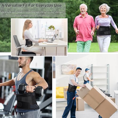 Back Brace Support Belt For Men & Women, Lumbar Support Belt Relief for Upper and Lower Back Pain , Sedentariness ,Sciatica，Scoliosis and Herniated Disc -Adjustable Breathable Back Brace Suitable For Home, Fitness, Driving, Work,Travel-Black(Medium)