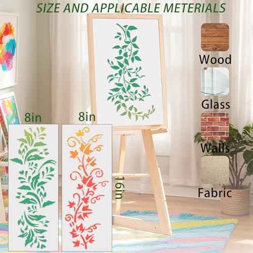 6 Pcs Floral Vine Stencils for Painting Walls Reusable 16 Inch Wall Stencil Flower Stencils Vine Stencil DIY Wall Stencils for Painting Large Pattern on Wood Canvas Furniture Decor (6 Large Vine)