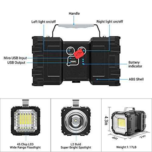 Bright Rechargeable Flashlight, Portable Handheld Spotlight Searchlight 10000mAh 1200LM with 3+4 LED Lights Modes, Waterproof Flashlight with USB Output Power Bank