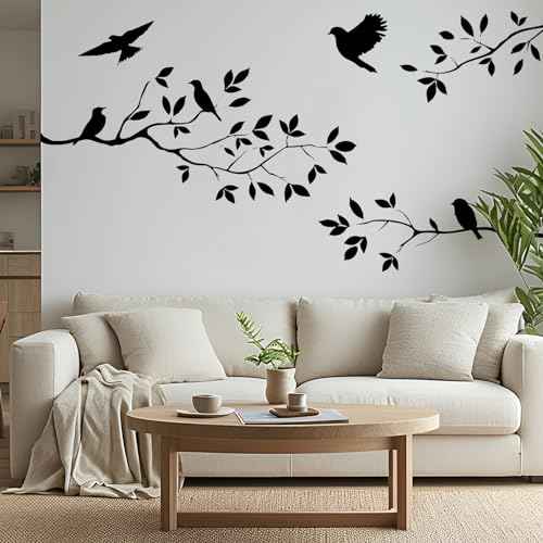 Bird Tree Branch Wall Sticker Decal Black Vinyl Wall Art Decor Peel and Stick Living Room Home Decoration