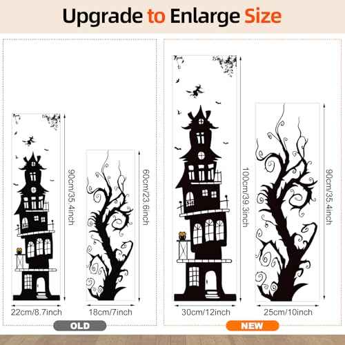 Zonon 3 Sheets Halloween Wall Decals Tall Black Bats Ancient Castle Wall Stickers Decor DIY Removable Home Walls Art for Halloween Party Supplies (12 x 39 Inch,10 x 35 Inch,Fresh Style)