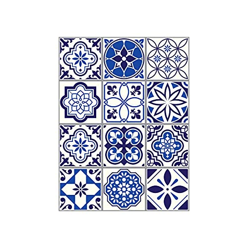 WALPLUS 24pcs 6" Peel and Stick Vinyl Backsplash Tiles Stickers Tile Paint Removable Waterproof Self-Adhesive Decals Vinyl Home Kitchen Bathroom Spring Easter Decoration (Spanish & Moroccan Blue)