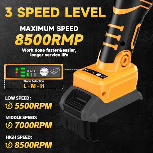Cordless Angle Grinder for Dewalt 20V Battery, 3 Speed Adjustable Brushless Grinder with Up to 8500 RPM, 5/8''-11 Spindle Portable Grinder for 4-1/2'' Wheels for Cutting, Grinding(NO Battery)