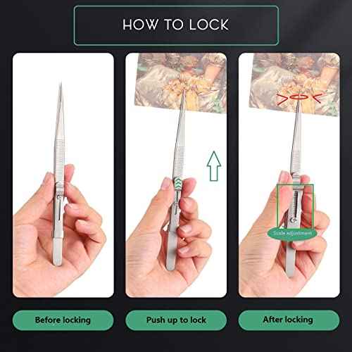 4 Pieces Precision Soldering Tweezer ESD Industrial Electronic Tweezers Tool Set Include Fine Point Tip Straight Tweezer and Locking Curved Tip Precision Tweezer for Jewelry Makeing Craft
