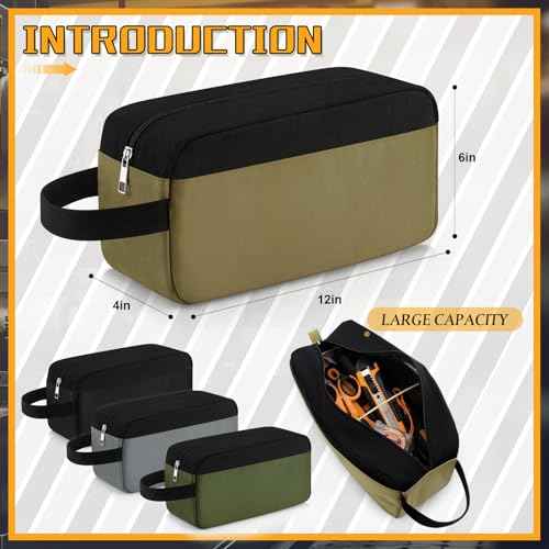 Eccliy 4 Pack Tool Pouch Canvas Zipper Pouch 12 Inch Small Tool Bags with Handle Dual Compartments Utility Bag Toolboxes for Men Electrician Mechanic Tools Storage(Black, Khaki, Army Green, Gray)