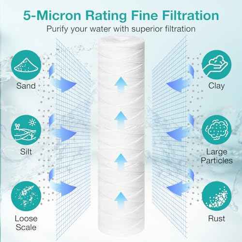 20 x 4.5 Inch 5 Micron String Wound Sediment Water Filter Cartridge, SimPure Whole House Sediment Well Water Filter Replacement for Well Water, Fits DB20P DB20P-3 (2 Pack)