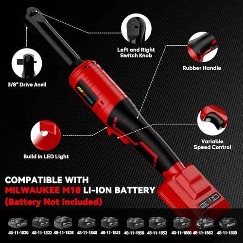 3/8" Extended Cordless Ratchet Wrench for Milwaukee 18V Battery, 74Ft-Lbs Brushless Motor Electric Ratchet with 320RPM Variable Speed, 8 Sockets, 3/8" to 1/4" Adapter, 6" Extension Bar (Tool Only)
