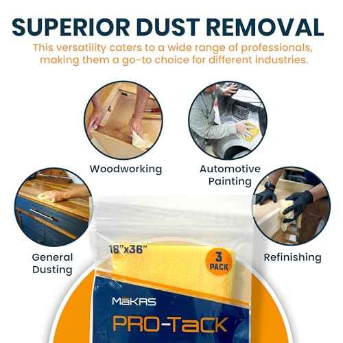 M?KRS 18" x 36" Pro-Tack Tack Cloth, 3-Pack Wood Prep Cloths, Remove and Trap Dust Particles, 100% Cotton, Staining, Varnishing, and Painting, Gentle on Surfaces