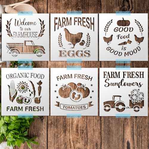 Farm Fresh Stencil Set 6-Pack 10x10 Inch Reusable Farmhouse Templates for Painting Rustic Signs Wood Crafts and Country DIY Decor